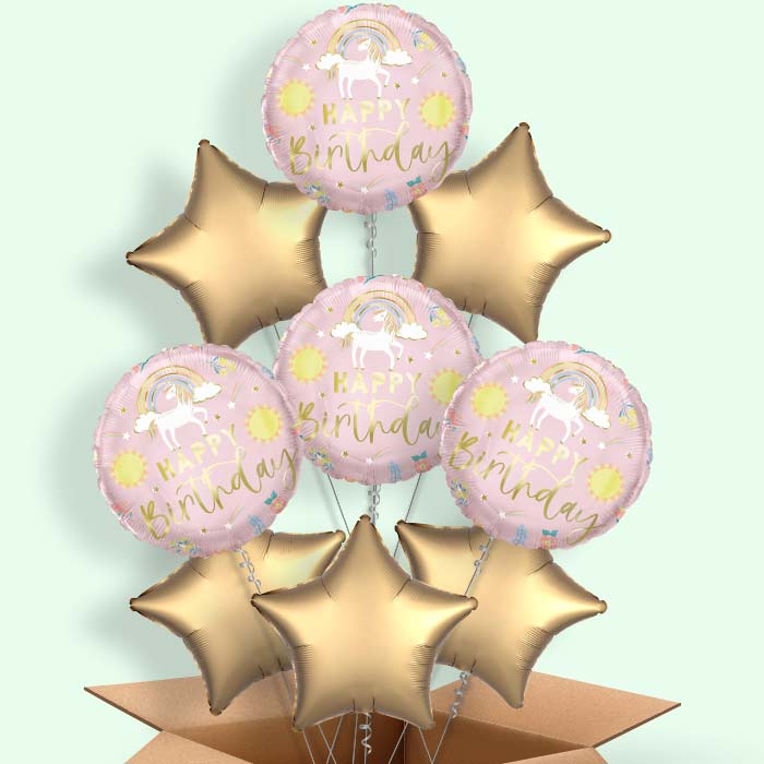 Dainty Unicorn Happy Birthday Helium Balloon in a Box - 9 Balloons | Party Save Smile