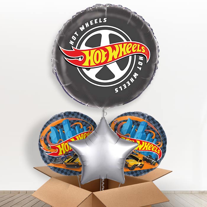 Hot Wheels Giant Helium Balloon in a Box | Giant Balloon + 2 Themed Balloons + 1 Plain Balloon | Party Save Smile