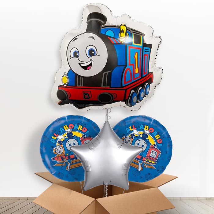 Thomas the Tank Engine Giant Helium Balloon in a Box | Giant Balloon + 2 Themed Balloons + 1 Plain Balloon | Party Save Smile