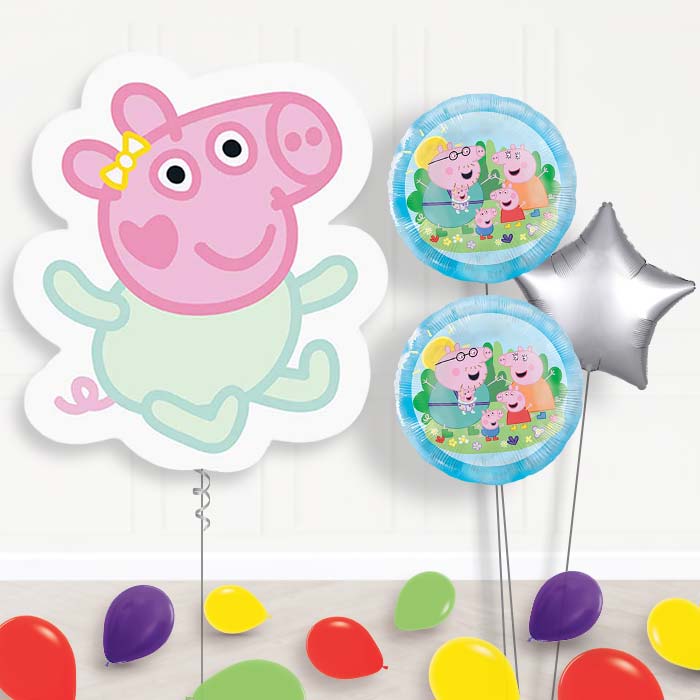 Evie Pig Balloon Bouquet Delivery | Giant Balloon + 2 Themed Balloons + 1 Plain Balloon + Mini Balloons | Party Save Smile