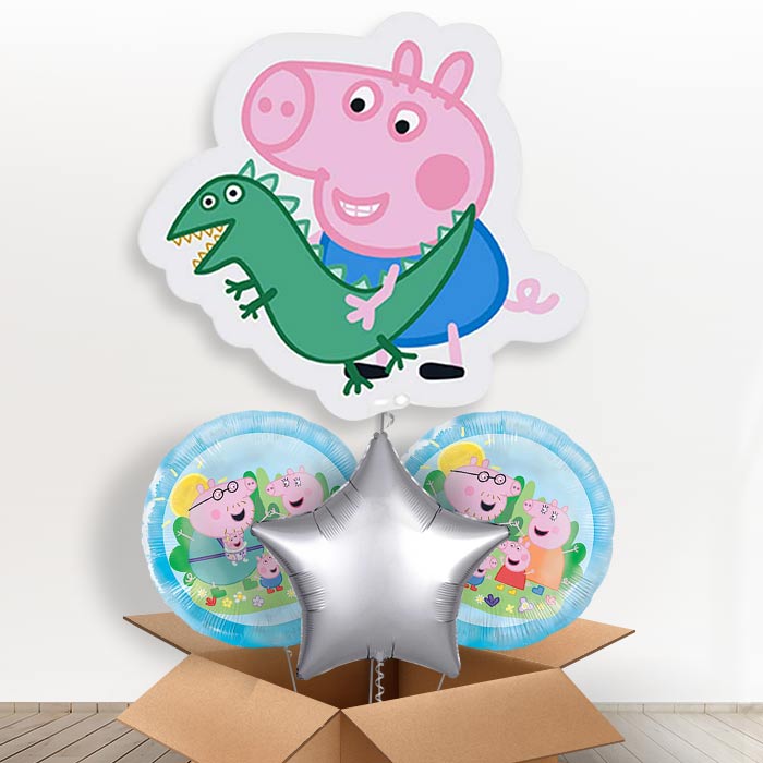 George Pig Shaped Helium Balloon in a Box | Giant Balloon + 2 Themed Balloons + 1 Plain Balloon | Party Save Smile
