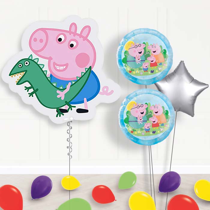 George Pig Shaped Balloon Bouquet Delivery | Giant Balloon + 2 Themed Balloons + 1 Plain Balloon + Mini Balloons | Party Save Smile