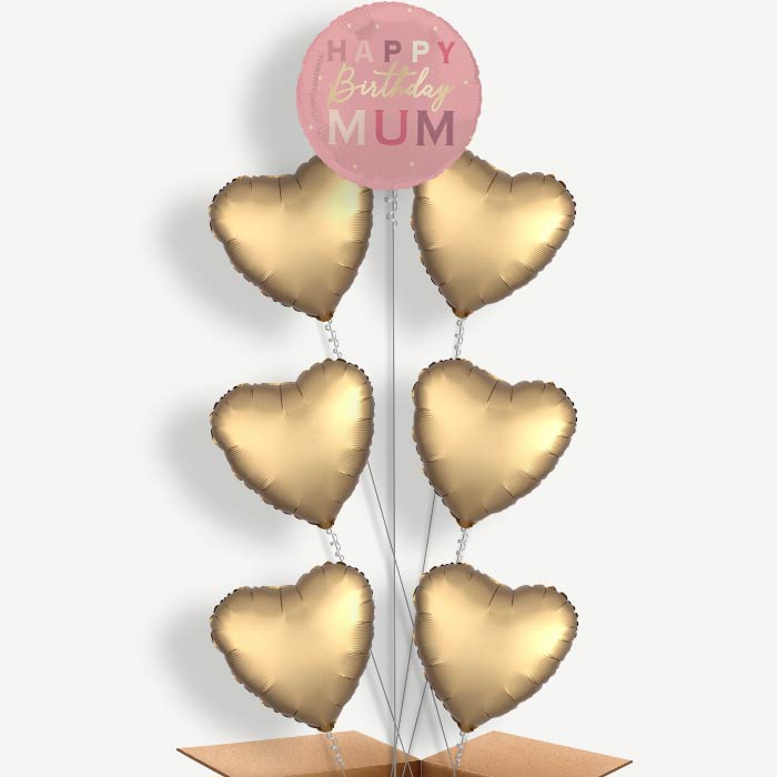 Pink & Gold Happy Birthday Mum Helium Balloon Arrangement | Party Save Smile