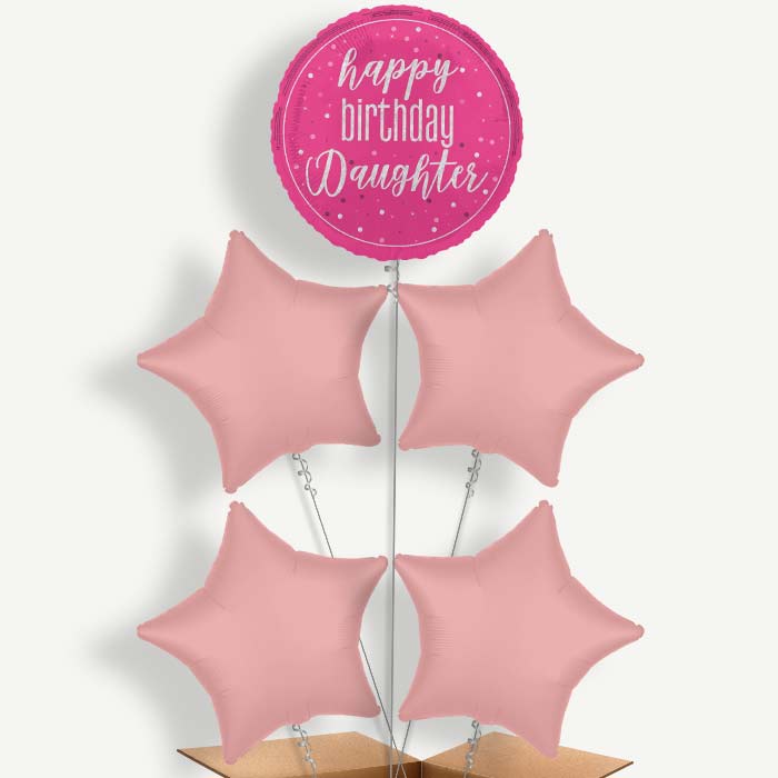 Hot Pink Happy Birthday Daughter Helium Cluster Balloons | Party Save Smile