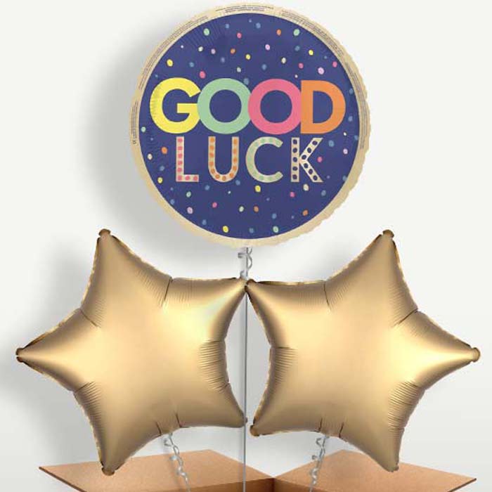 Good Luck Navy Blue Trio Balloon Bunch inflated with Helium | Party Save Smile