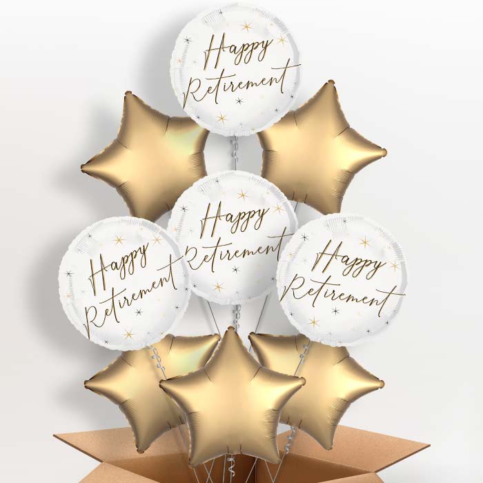 White and Black Happy Retirement Helium Balloon in a Box - 9 Balloon | Party Save Smile