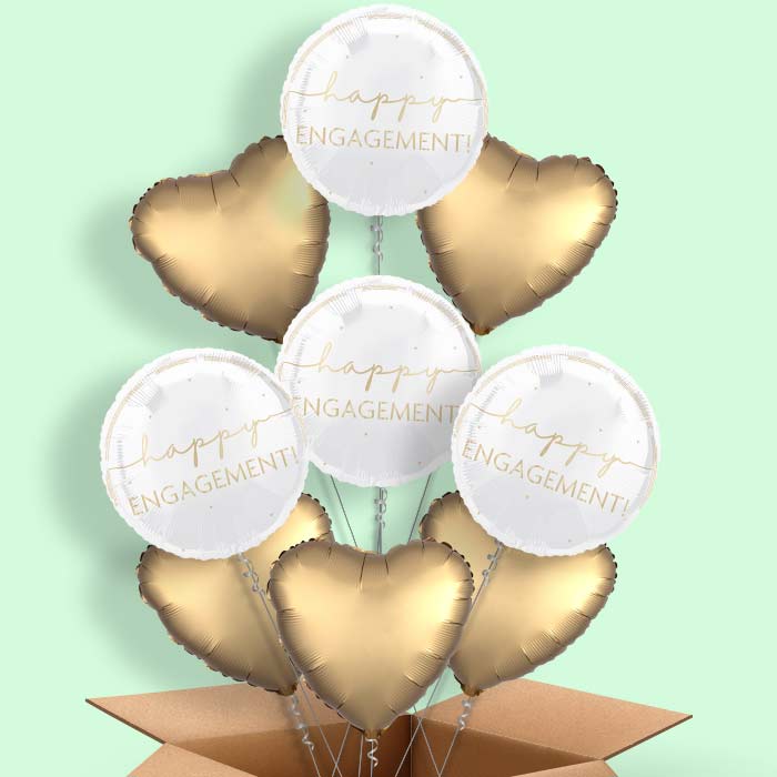 White and Gold Happy Engagement Helium Balloon in a Box - 9 Balloon | Party Save Smile