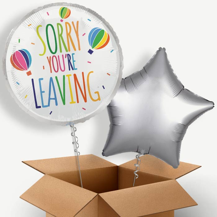 White Sorry You're Leaving Helium Balloon Two | Party Save Smile