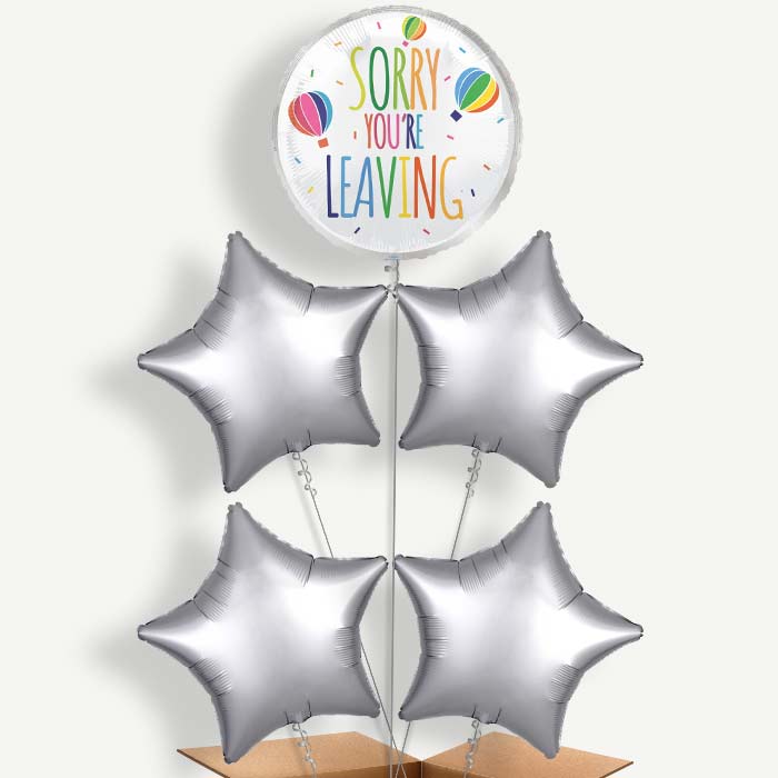 White Sorry You're Leaving Helium Balloon Cluster | Party Save Smile
