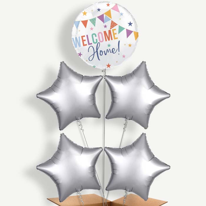 Welcome Home Bunting Balloon Cluster Inflated with Helium | Party Save Smile