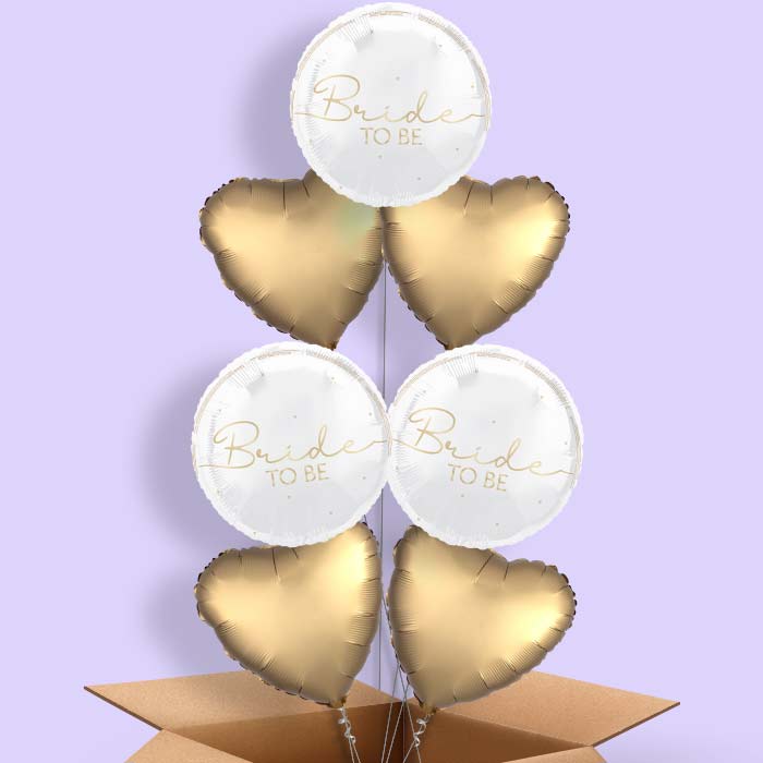 White and Gold Bride to Be Helium Balloon in a Box - 7 Balloon | Party Save Smile