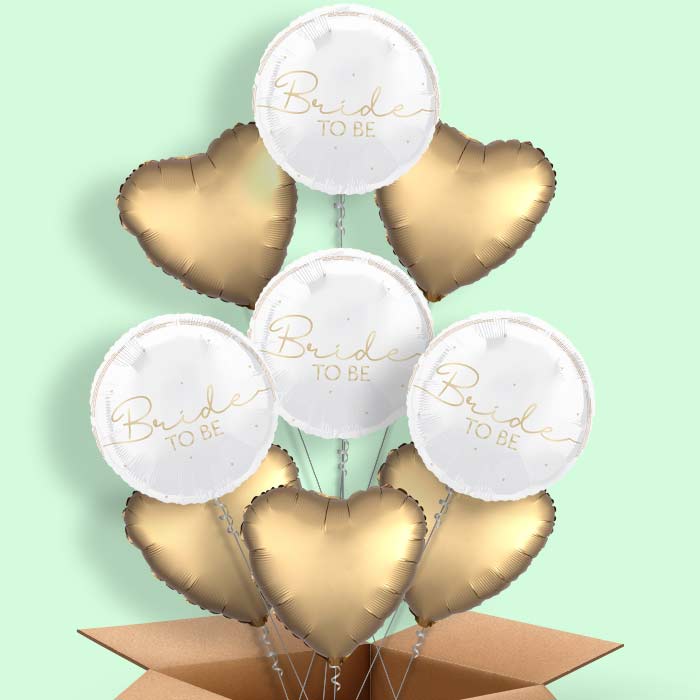 White and Gold Bride to Be Helium Balloon in a Box - 9 Balloon | Party Save Smile