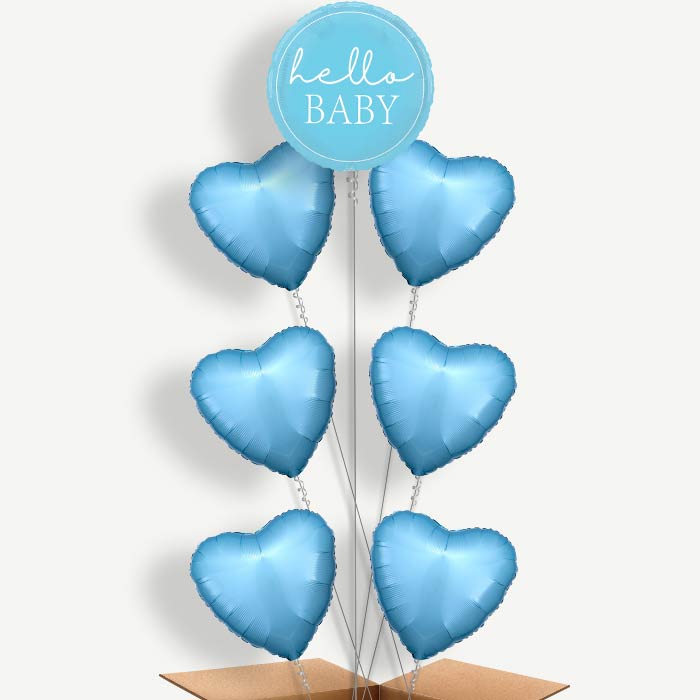 Blue Hello Baby Balloon Arrangement Inflated with Helium | Party Save Smile