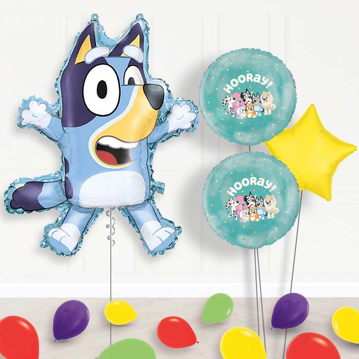 Bluey Balloon Bouquet Delivery | Giant Balloon + 2 Themed Balloons + 1 Plain Balloon + Mini Balloons | Party Save Smile