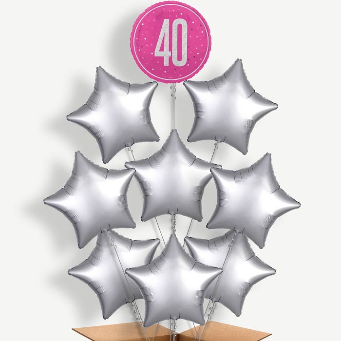 Hot Pink & Silver 40th Birthday Helium Balloon Bundle | Party Save Smile