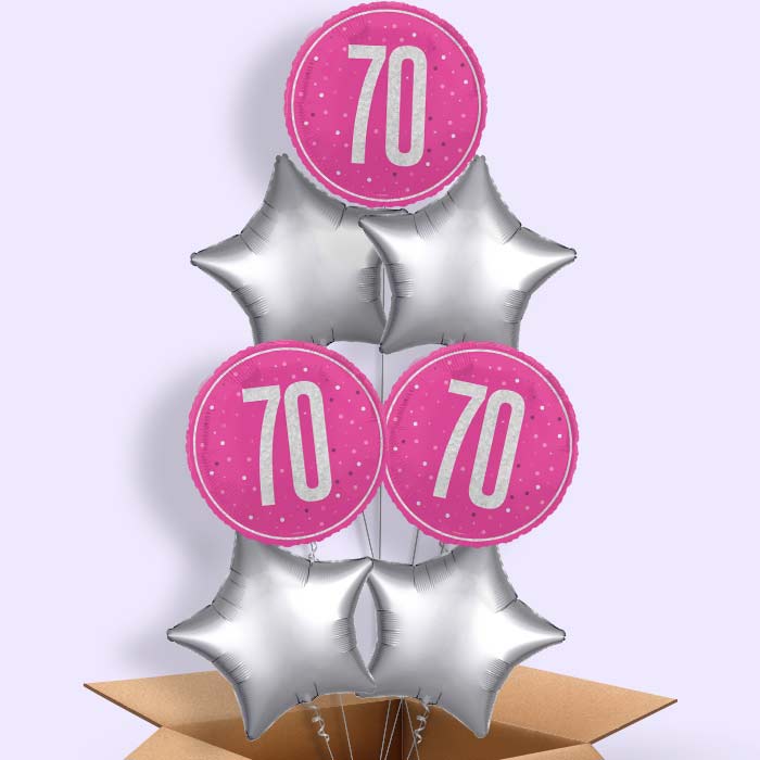 Hot Pink and Silver 70th Birthday Helium Balloon in a Box