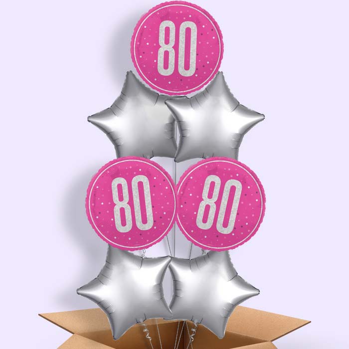 Hot Pink and Silver 80th Birthday Helium Balloon in a Box