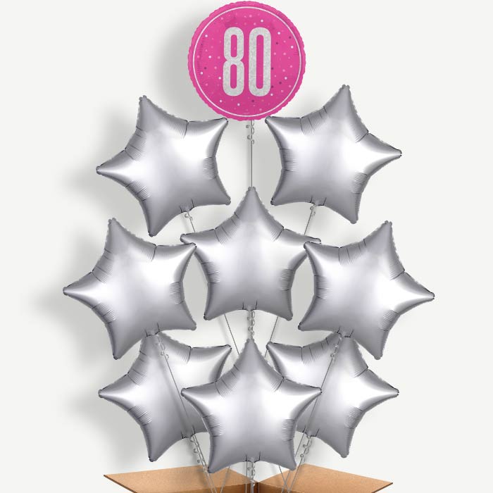 Hot Pink & Silver 80th Birthday Helium Balloon Bundle | Party Save Smile