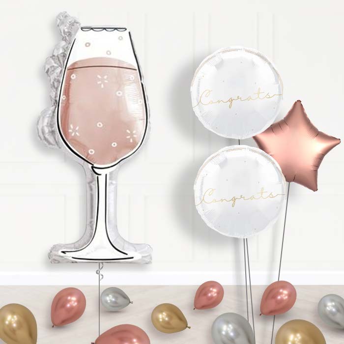 Rose Gold Wine Glass Balloon Bouquet Delivery | Giant Balloon + 2 Themed Balloons + 1 Plain Balloon + Mini Balloons | Party Save Smile