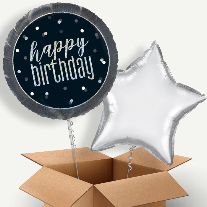 Black and Silver Holographic Happy Birthday Helium Balloon Two | Party Save Smile