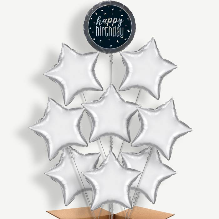 Black & Silver Holographic Happy Birthday Balloon Bundle | Party Save Smile