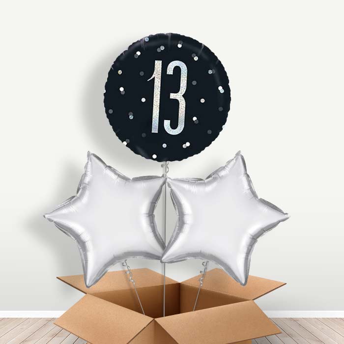 Black and Silver 13th Birthday Balloon Bunch | Party Save Smile