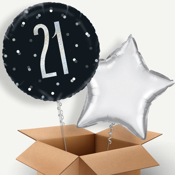 21st Black Silver Helium Balloon Two | Party Save Smile