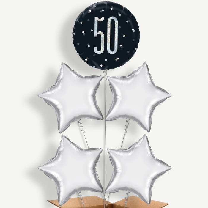 Black & Silver 50th Birthday Helium Cluster Balloons | Party Save Smile