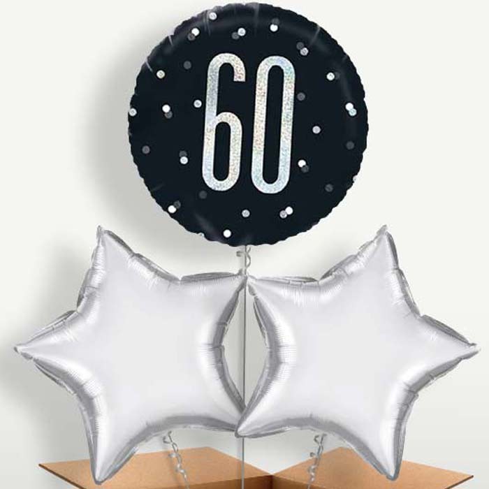 Silver & Black 60th Birthday Helium Bunch of Balloons | Party Save Smile