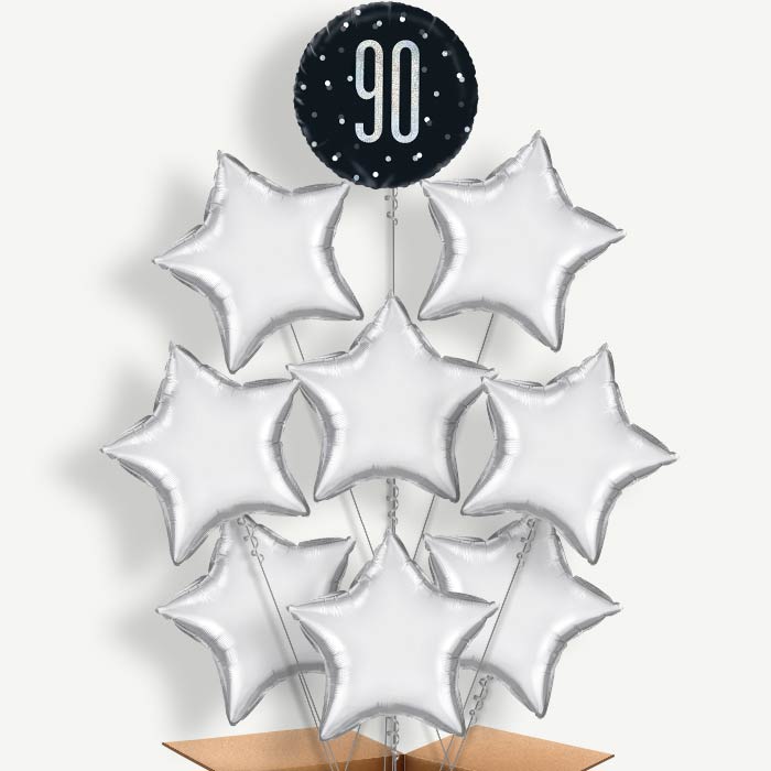 90th Birthday Black Silver Helium Balloon Bundle | Party Save Smile