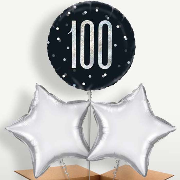 Black & Silver 100th Birthday Bunch of Balloons | Party Save Smile