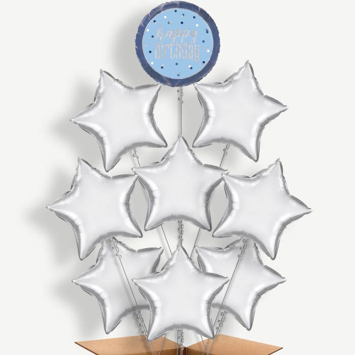 Blue & Silver Holographic Happy Birthday Balloon Bundle | Party Save Smile