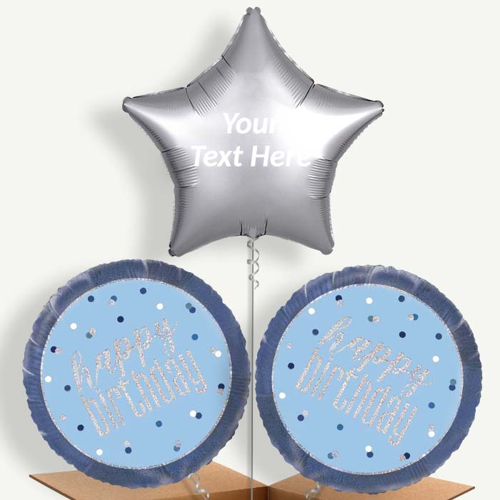Personalisable Blue & Silver Holographic Birthday Helium Balloons | Party Save Smile