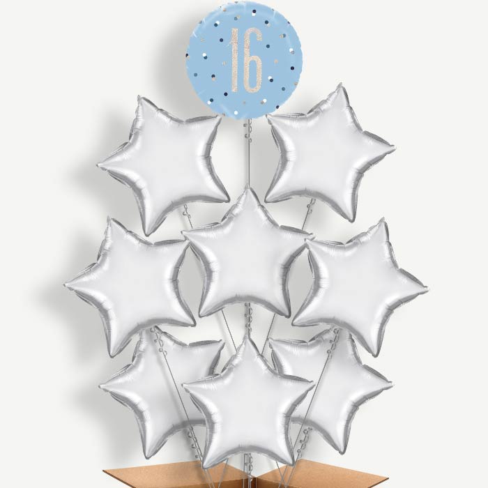Blue & Silver Holographic 16th Birthday Balloon Bundle | Party Save Smile