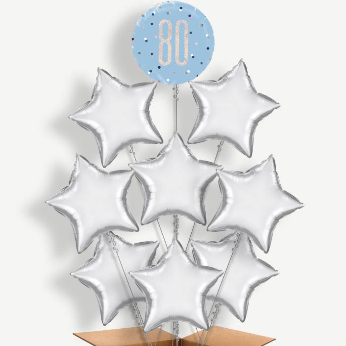 Blue & Silver Holographic 80th Birthday Balloon Bundle | Party Save Smile