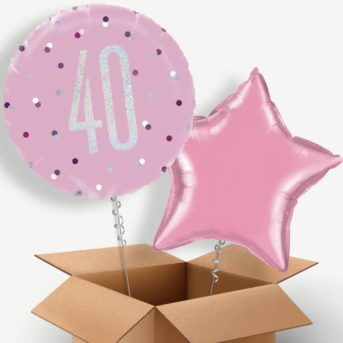 Pink and Silver 40th Birthday Helium Balloon Couple | Party Save Smile