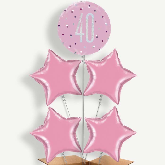 Pink & Silver 40th Birthday Helium Cluster Balloons | Party Save Smile