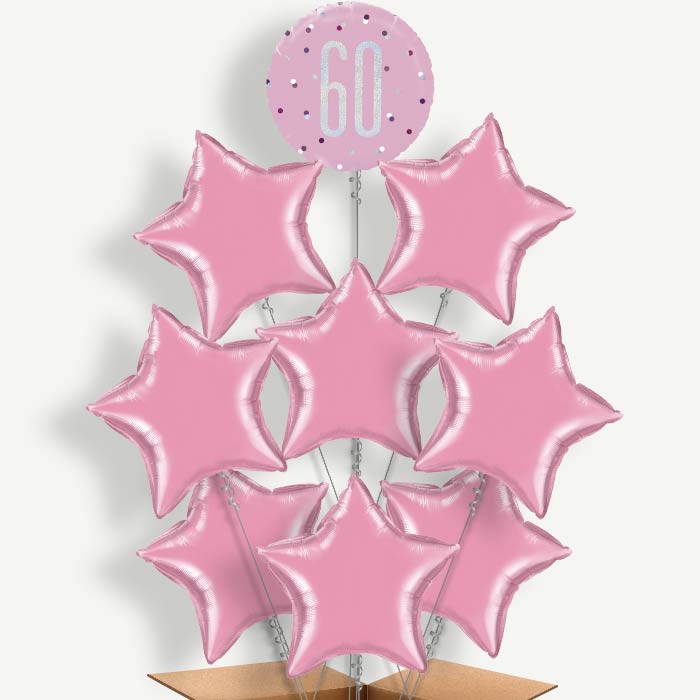 Pink & Silver 60th Birthday Helium Balloon Bundle | Party Save Smile