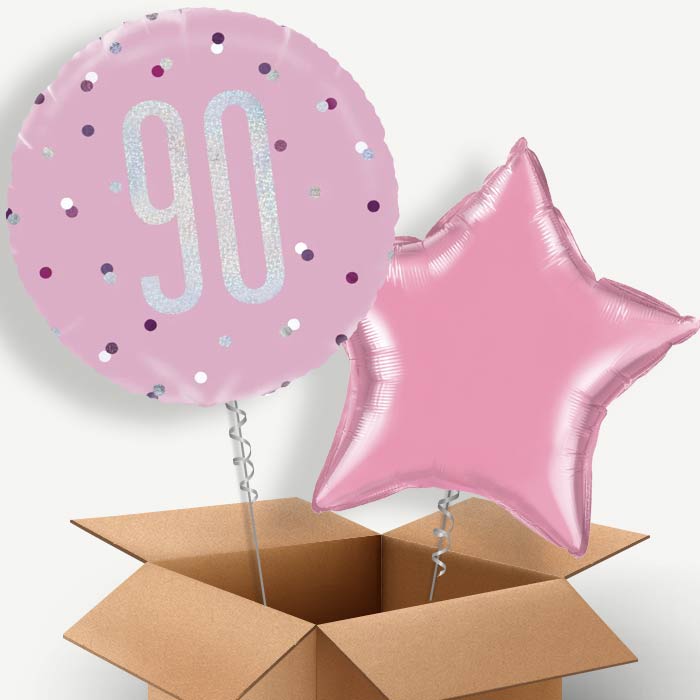 90th Birthday Pink Silver Helium Balloon Two | Party Save Smile