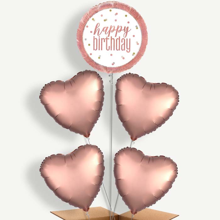 Rose Gold Holographic Happy Birthday Helium Cluster Balloons | Party Save Smile