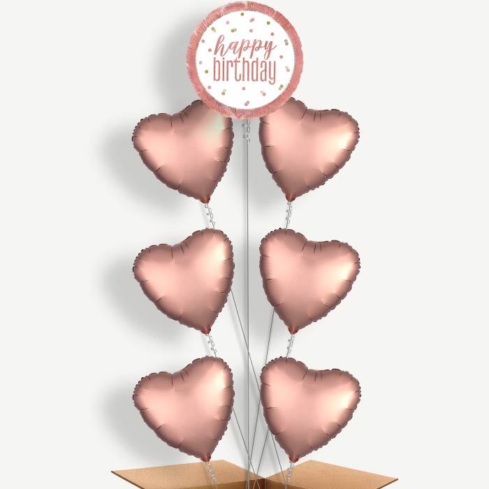 Rose Gold Holographic Happy Birthday Balloon Arrangement | Party Save Smile