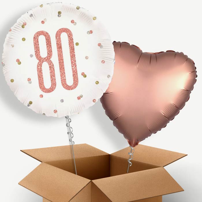 Rose Gold Holographic 80th Birthday Helium Balloon Couple | Party Save Smile