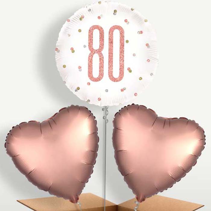 Rose Gold Holographic 80th Birthday Trio Balloon Bunch | Party Save Smile