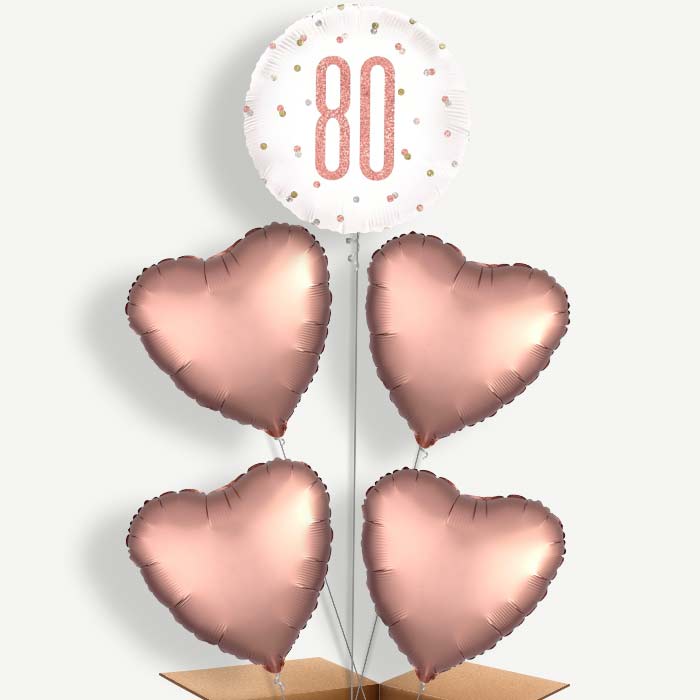 Rose Gold Holographic 80th Birthday Helium Cluster Balloons | Party Save Smile