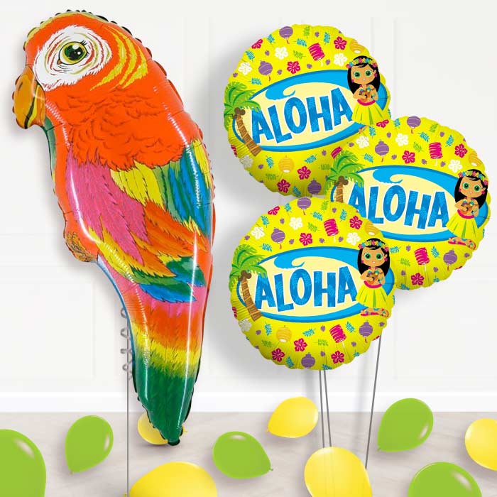 Tropical Parrot Inflated Helium Balloons Delivered - Themed and Latex Bouquet | Party Save Smile