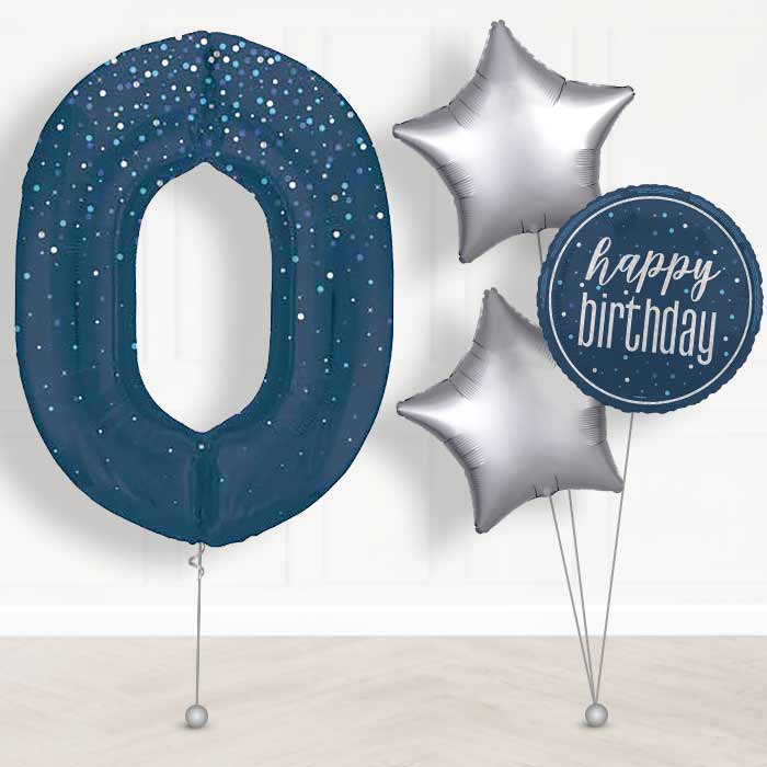 Navy Blue Dots Number 0 Helium Balloon in a Box - Giant Number and 3 Balloons | Party Save Smile