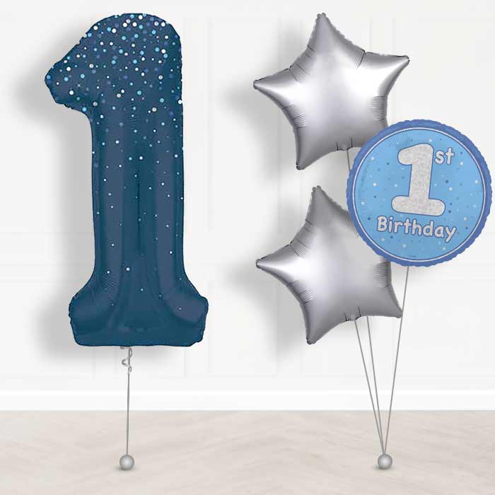 Navy Blue Dots Number 1 Helium Balloon in a Box - Giant Number and 3 Balloons | Party Save Smile