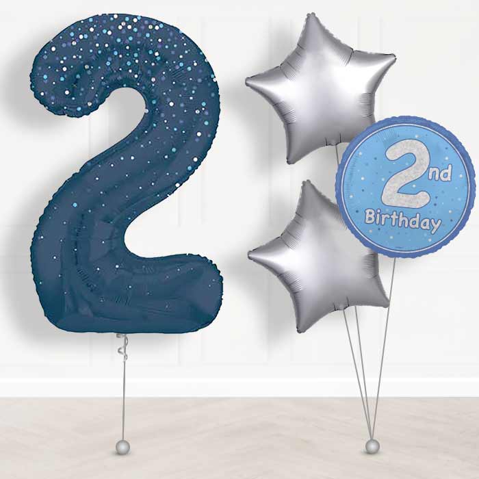 Navy Blue Dots Number 2 Helium Balloon in a Box - Giant Number and 3 Balloons | Party Save Smile