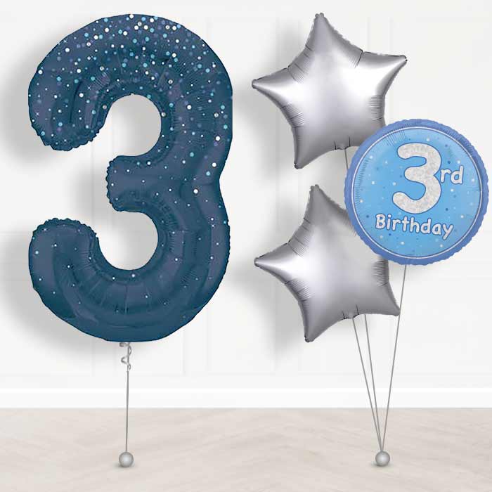 Navy Blue Dots Number 3 Helium Balloon in a Box - Giant Number and 3 Balloons | Party Save Smile