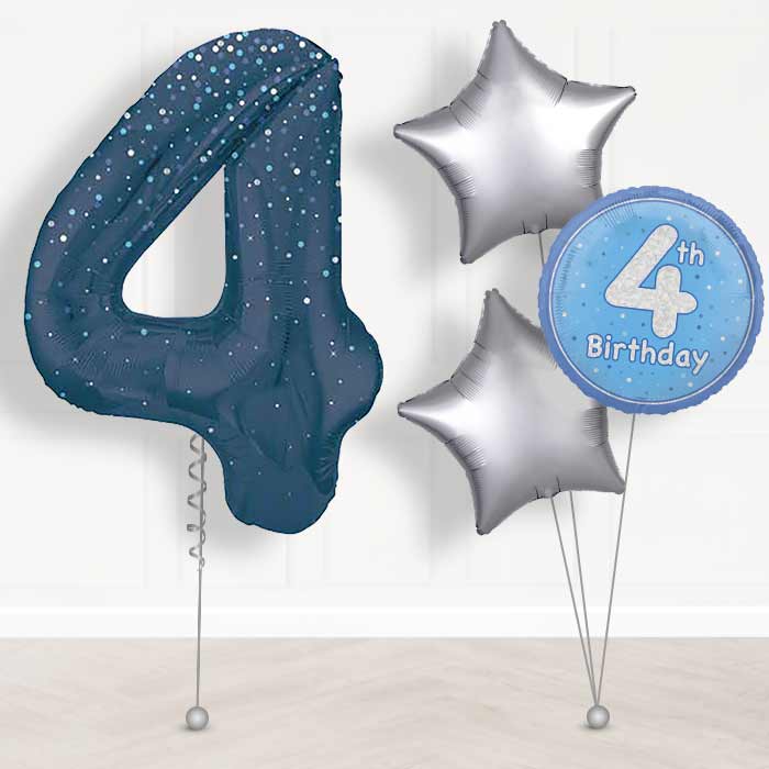 Navy Blue Dots Number 4 Helium Balloon in a Box - Giant Number and 3 Balloons | Party Save Smile